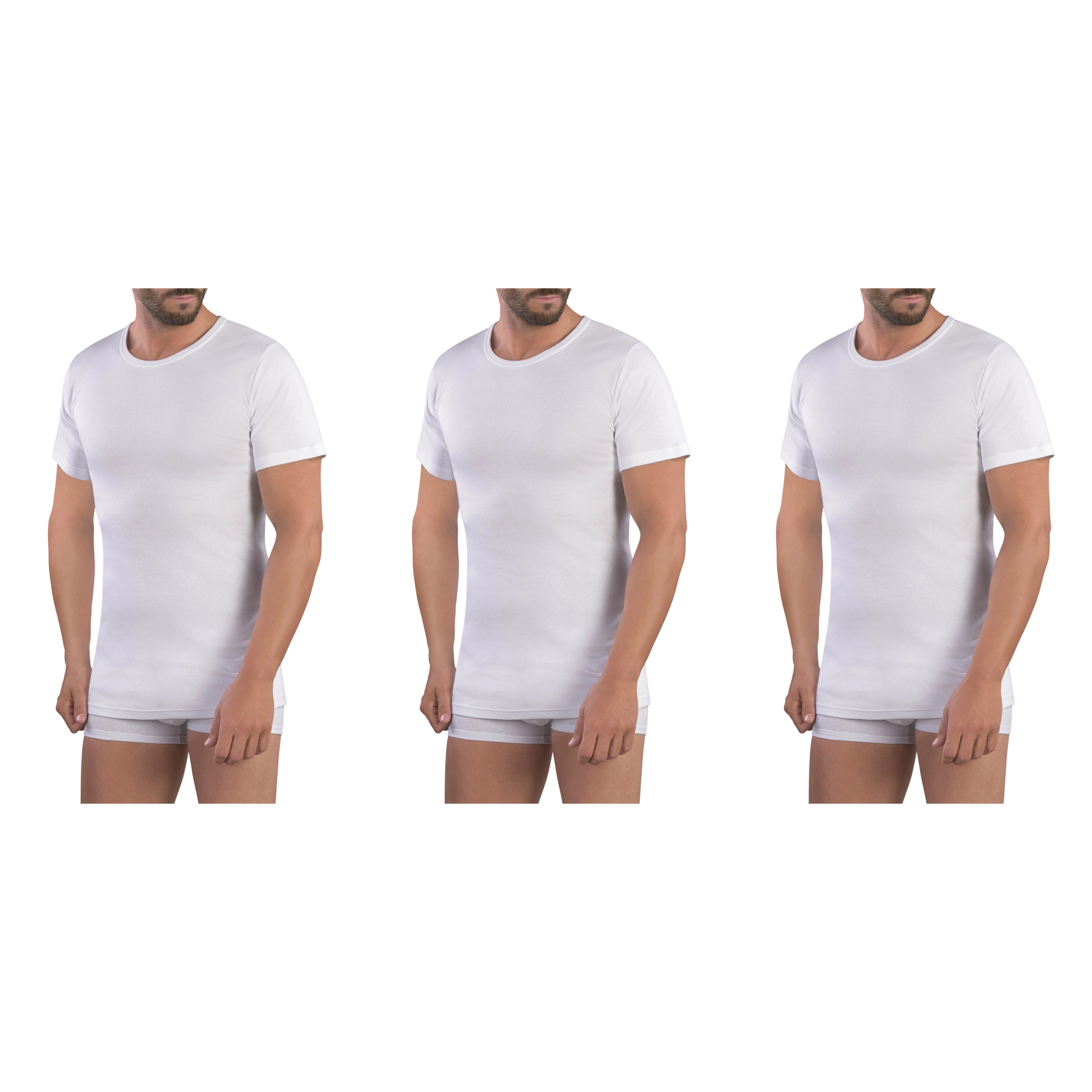 3 Maglie Uomo Girocollo Bianche – MMUF271 – 100% Caldo Cotone Interlock