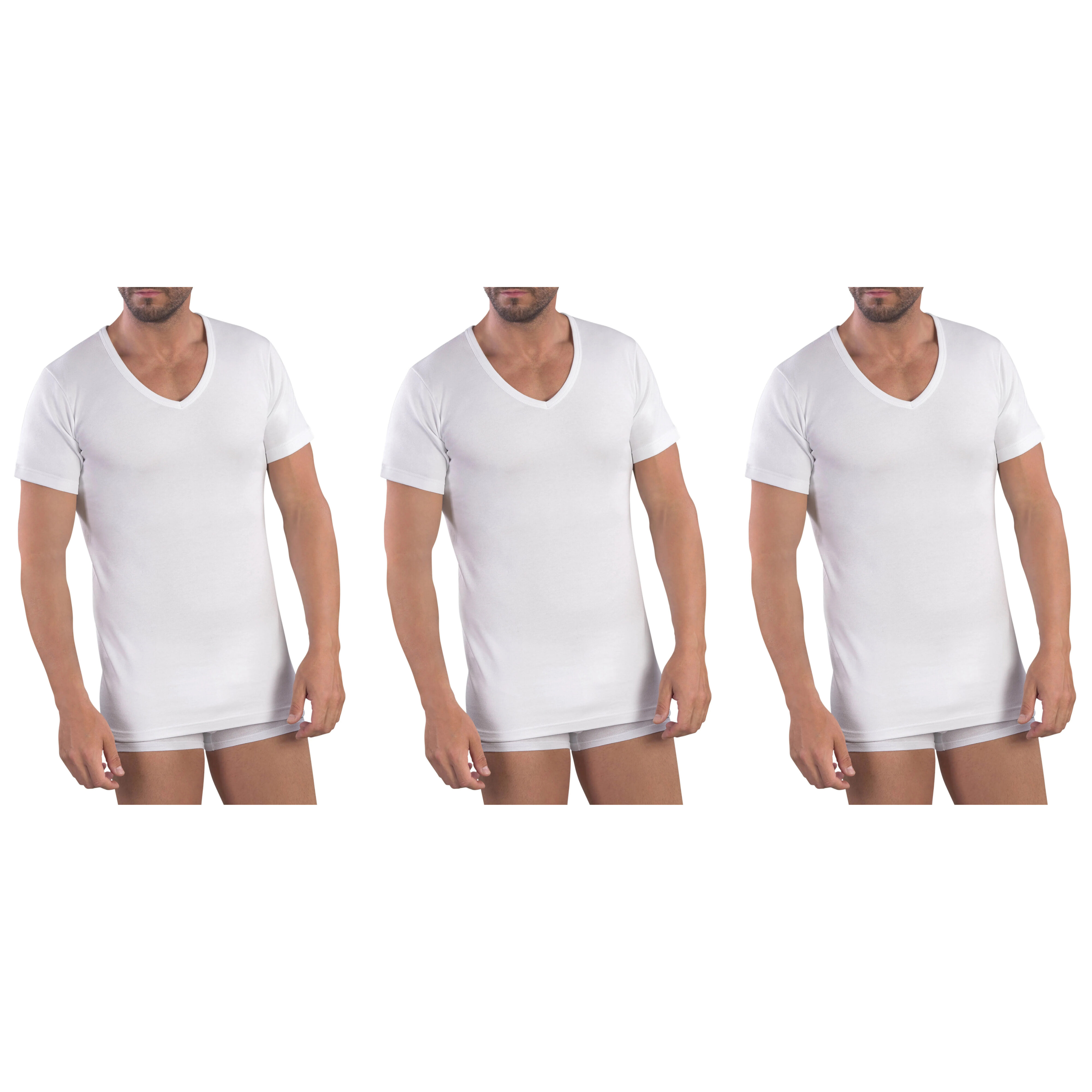 3 Maglie Uomo Scollo a V Bianche – MMUF272 – 100% Caldo Cotone Interlock