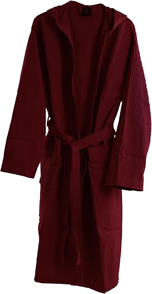 Accappatoio Uomo Donna Nido D’Ape Lancetti Bordeaux 100% Cotone Con Cappuccio E Tasche