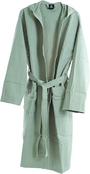 Accappatoio Uomo Donna Nido D’Ape Lancetti Menta 100% Cotone Con Cappuccio E Tasche