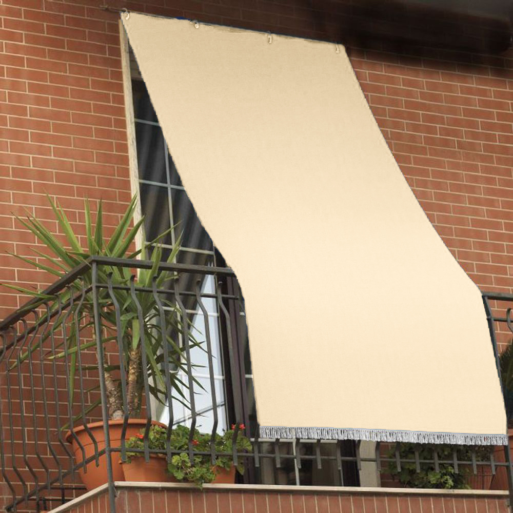 Tenda da Sole da Esterno per Balcone Terrazzo Anelli E Ganci Tinta Unita Beige