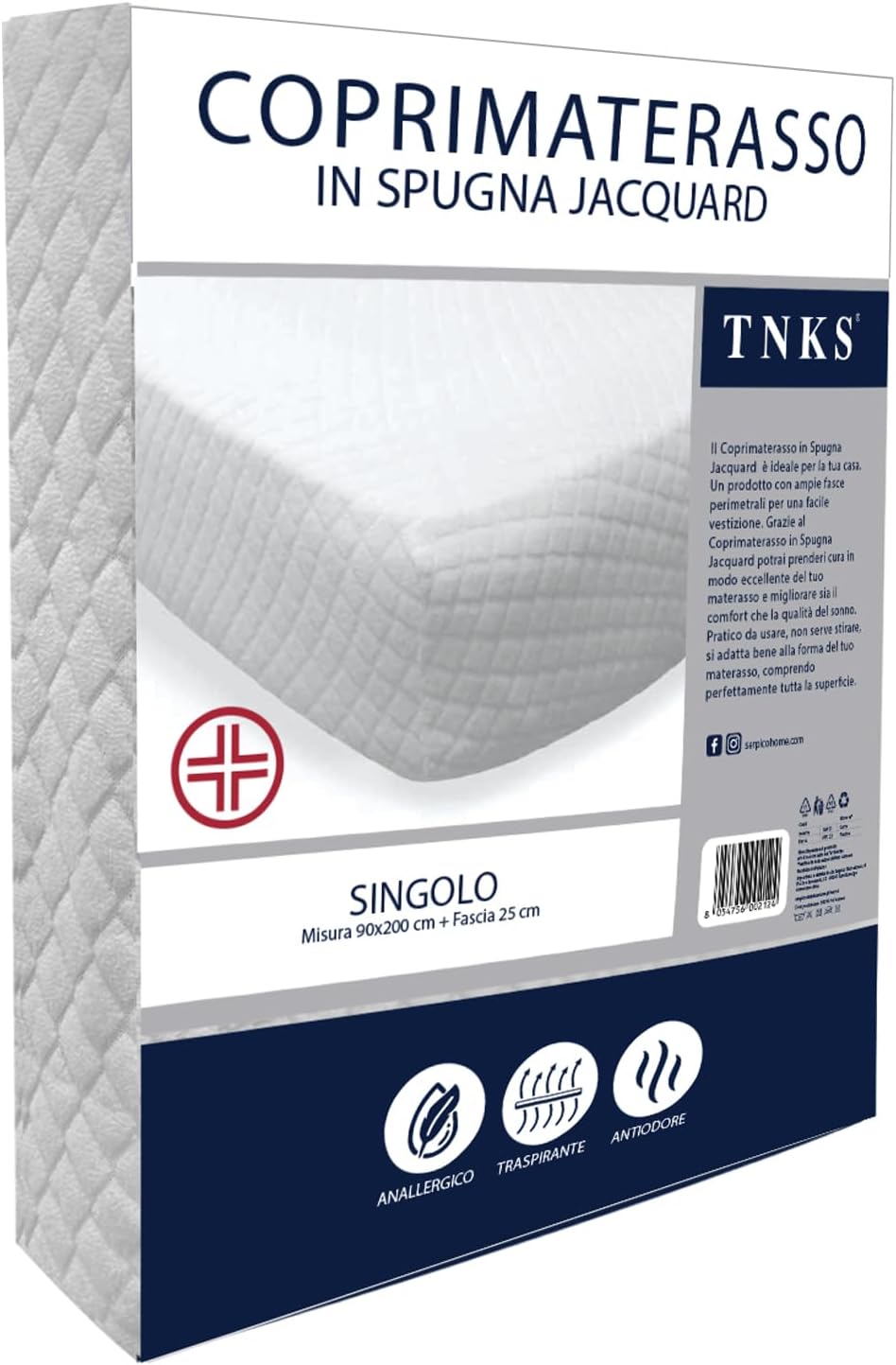 Coprimaterasso Elasticizzato con Angoli Tnks In Spugna Jacquard Antiacaro e Anallergico